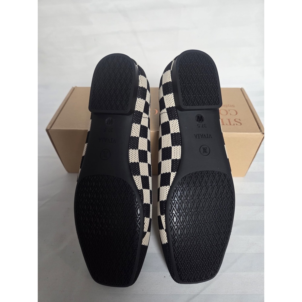 Vivaia Margot 2.0 Checkerboard Square Toe Knit Flats Black Cream US 7 EU 37.5 W - Picture 6 of 16